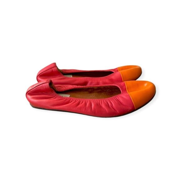 Lanvin Cap-Toe Ballerina Flats. in Red /Orange Leather,  39 EU - Picture 5 of 13